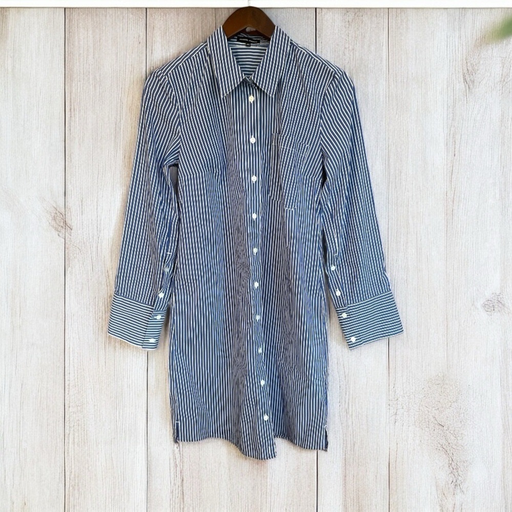 Universal Standard Shirt Dress Poplin Stretch Blue Stripe Button Up 4XS - Picture 6 of 13